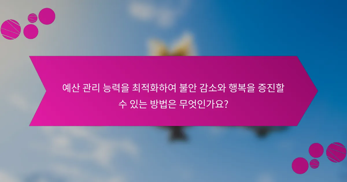 예산 관리 능력을 최적화하여 불안 감소와 행복을 증진할 수 있는 방법은 무엇인가요?